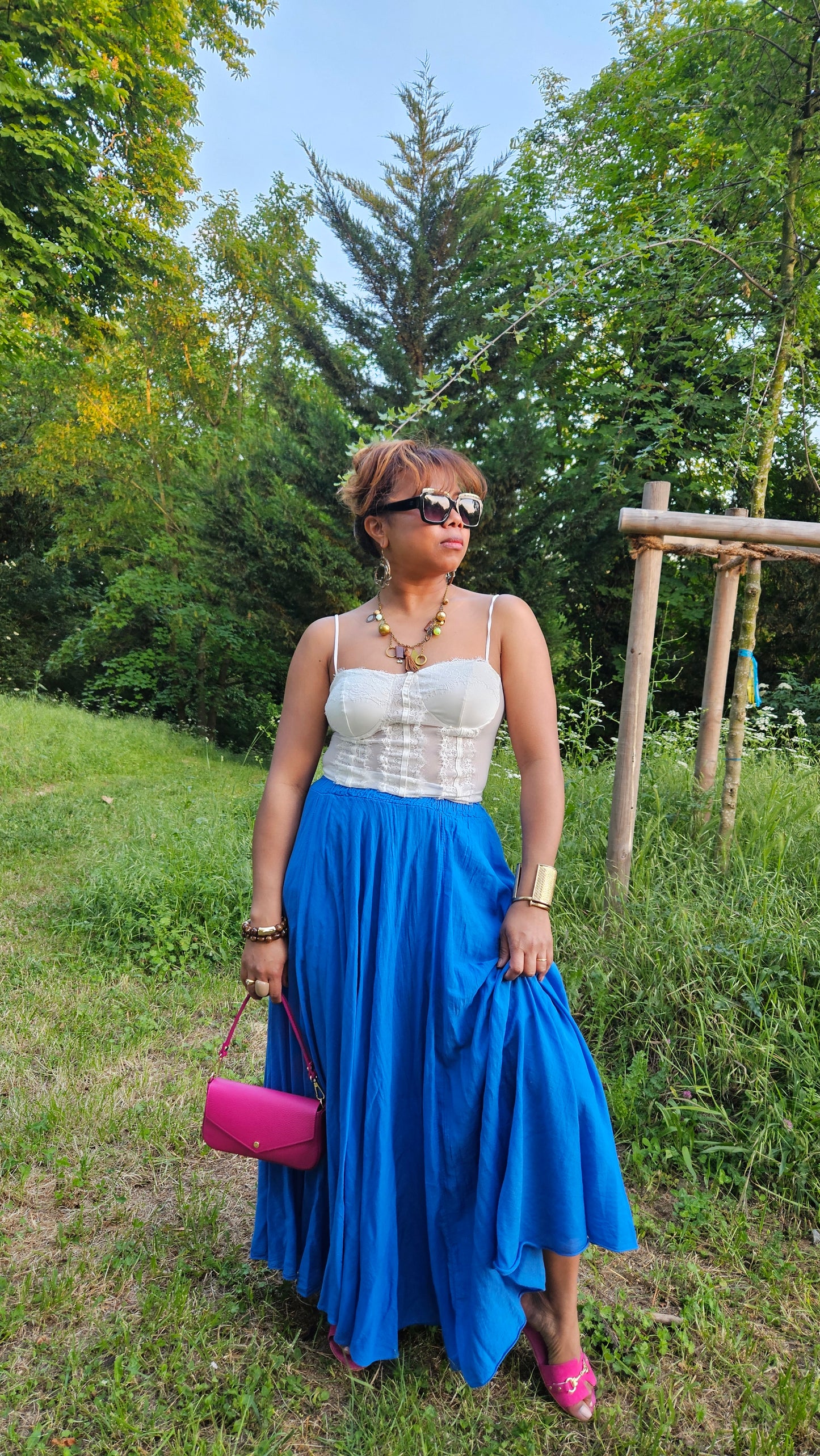Jupe longue bleu roi Sally