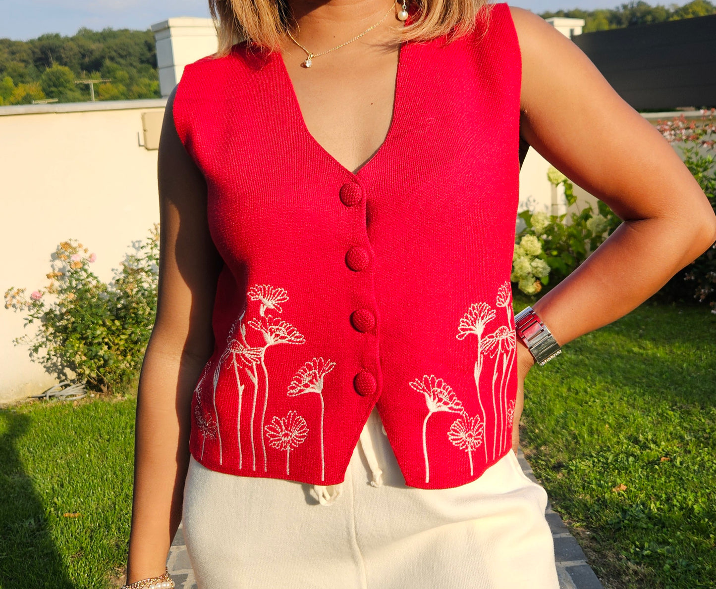 Gilet rouge sans manche Prisca