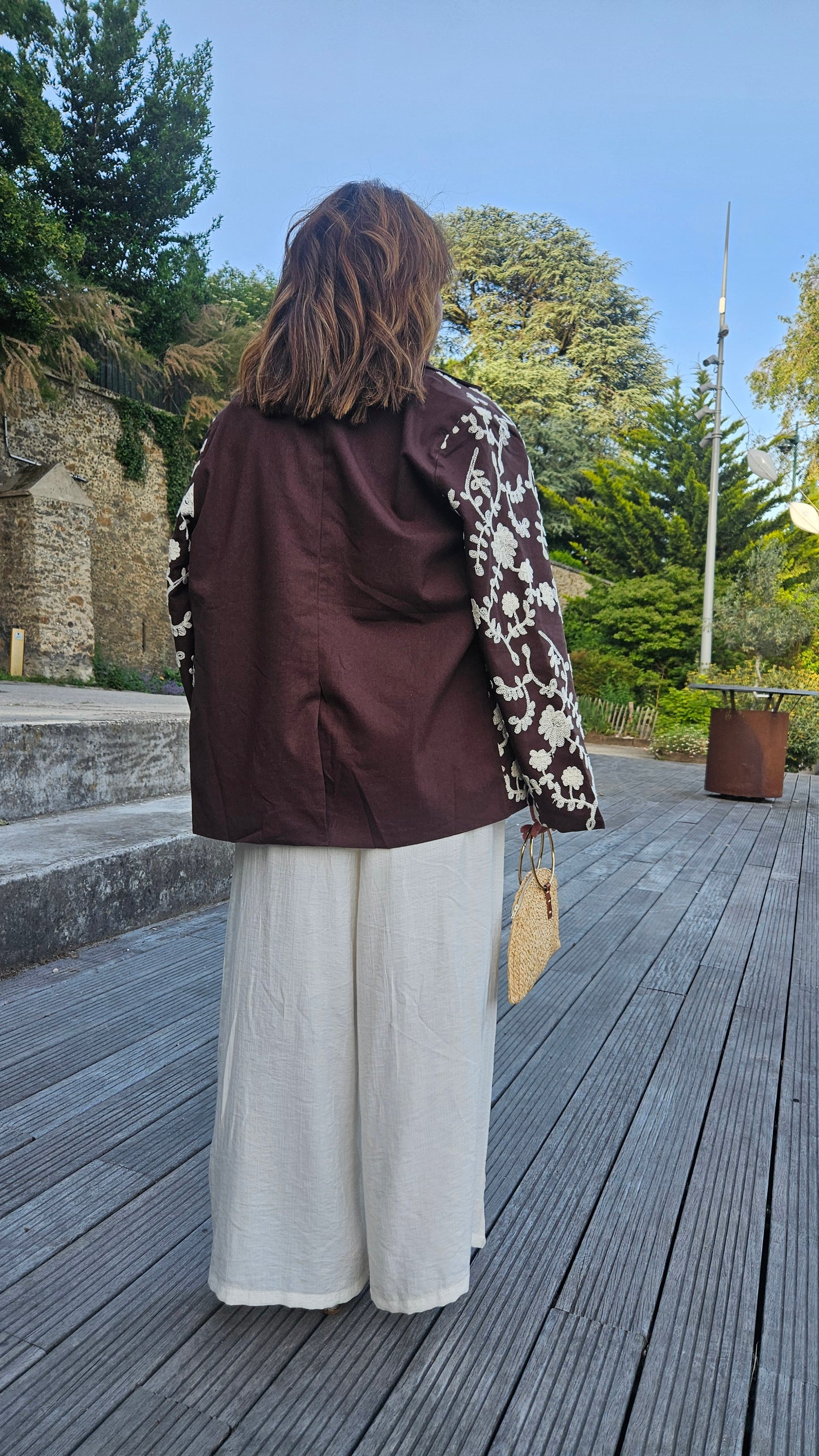 Blazer marron à broderie Celia