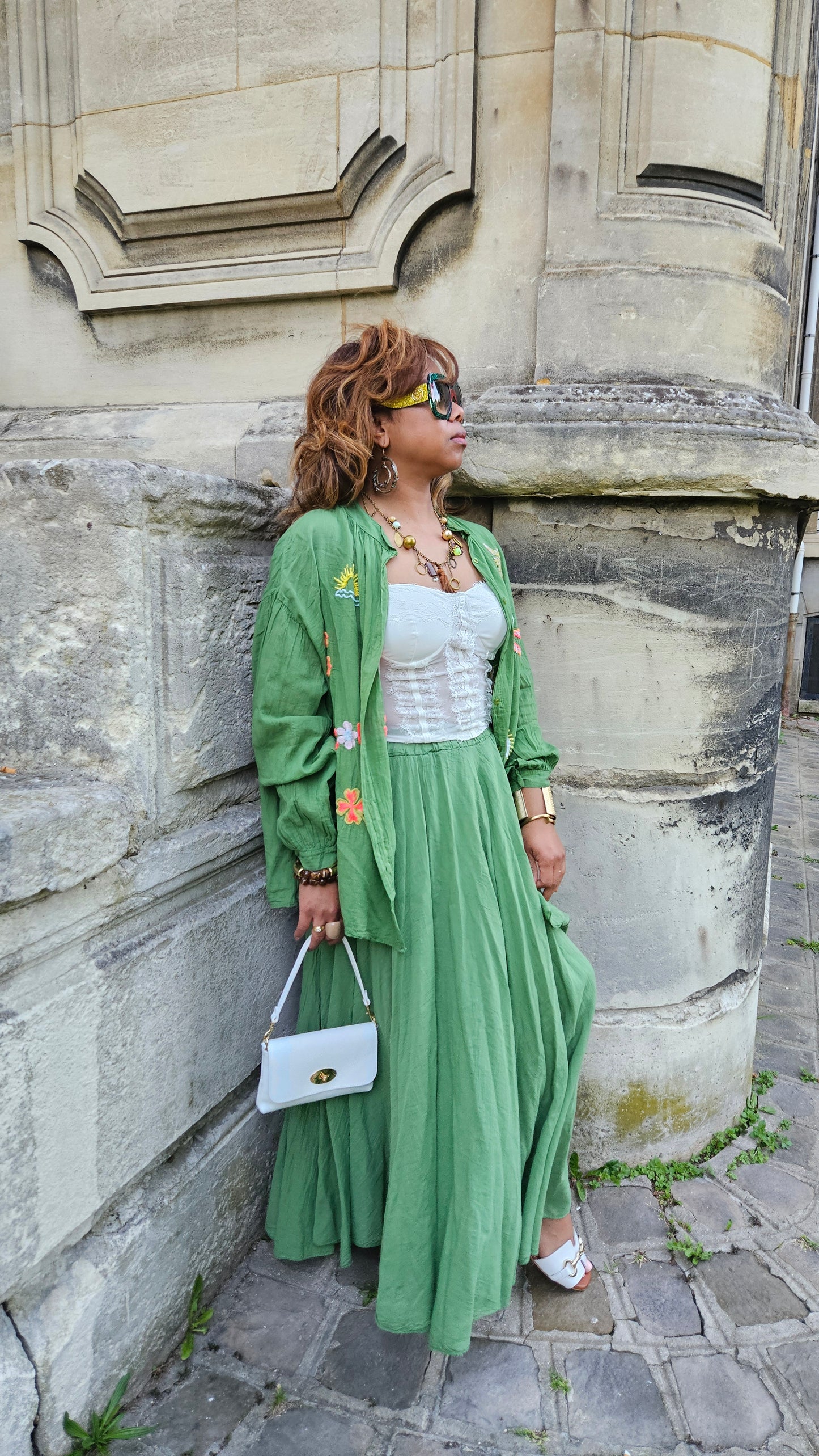 Jupe longue vert olive Sally