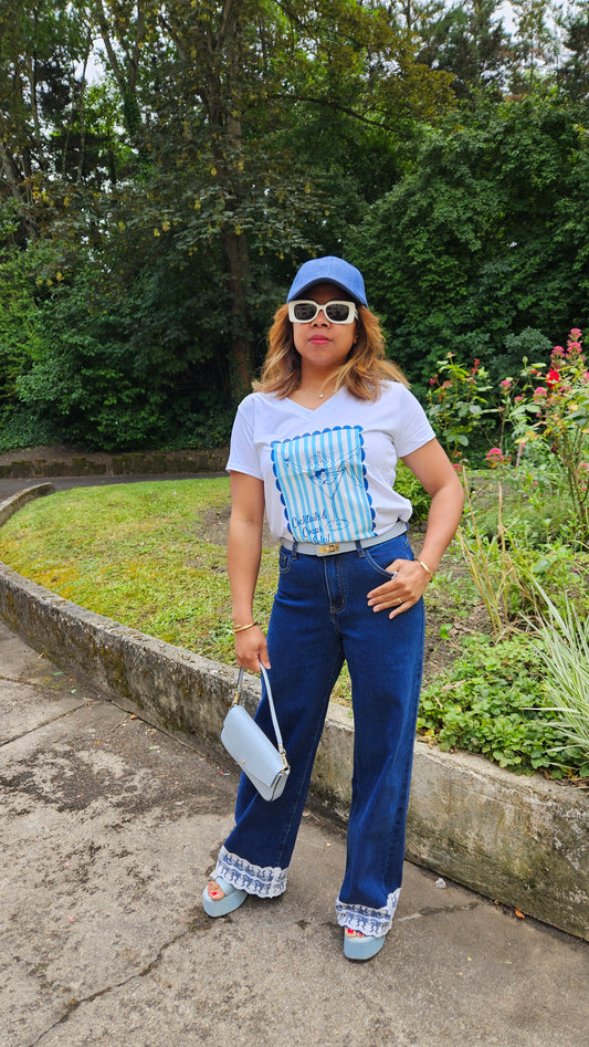 Jean bleu brut dentelle Soso