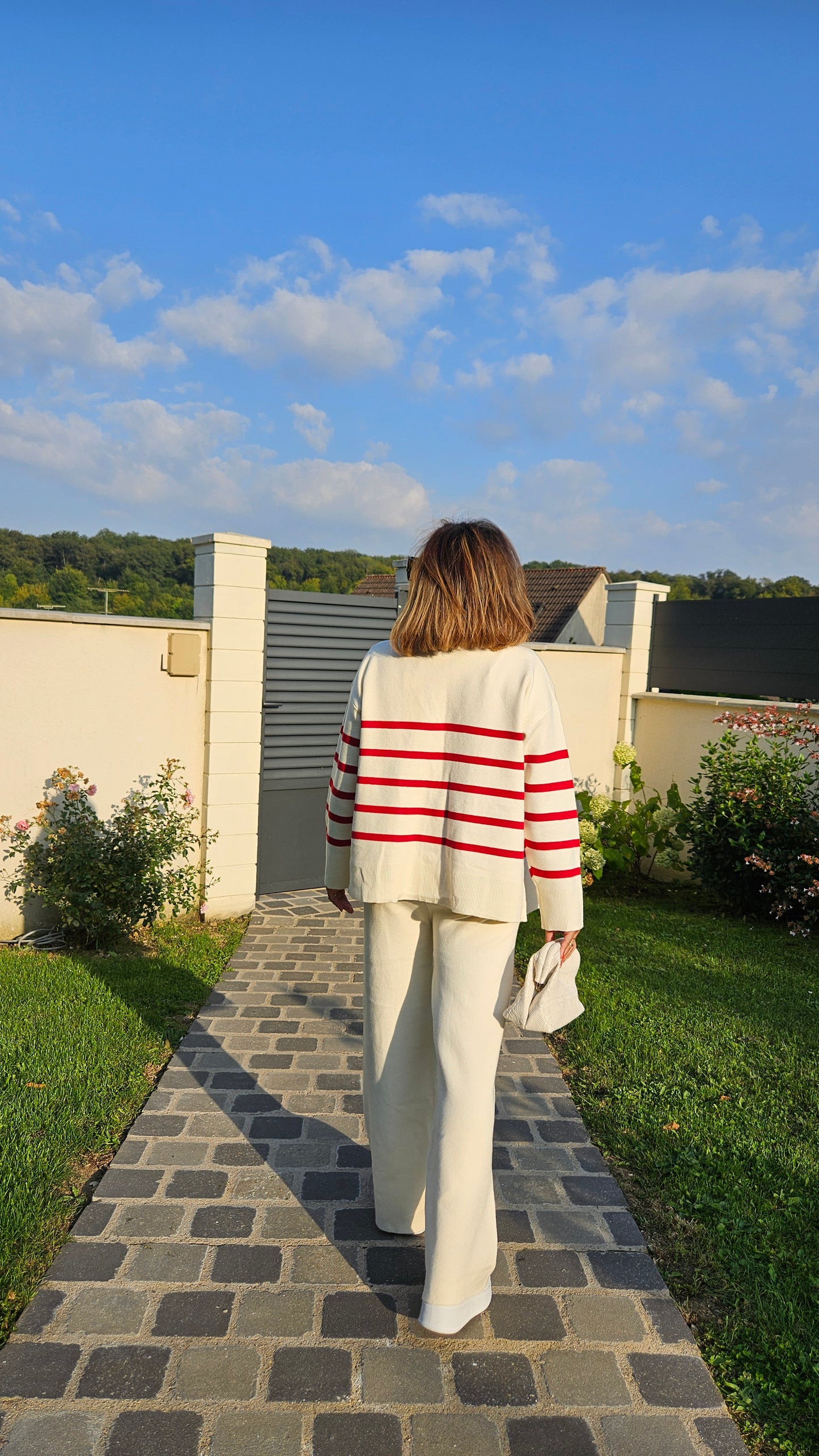 Pantalon en maille rouge ou crème Cléa