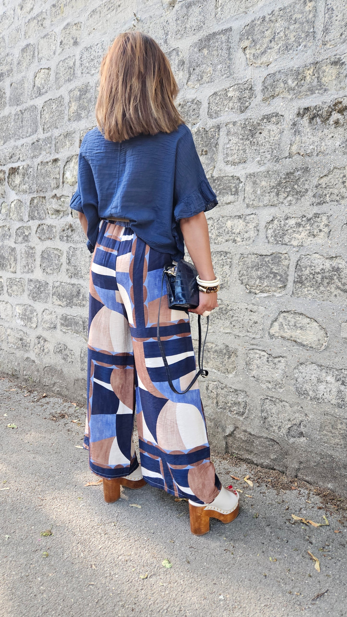 Pantalon palazzo marine multicolore Annie