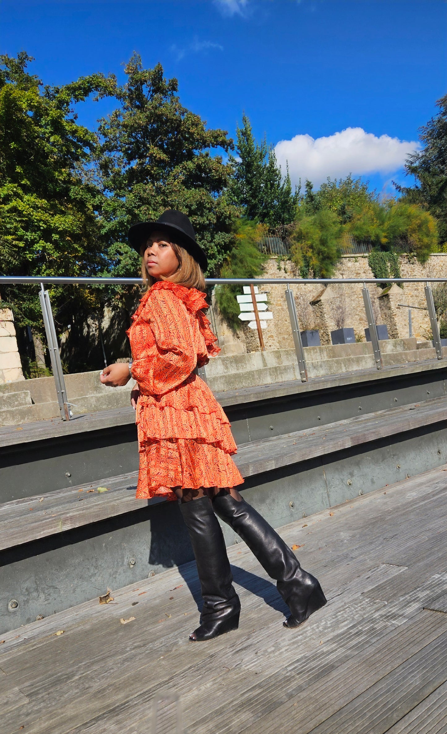 Robe orange avec motif jaune Miry