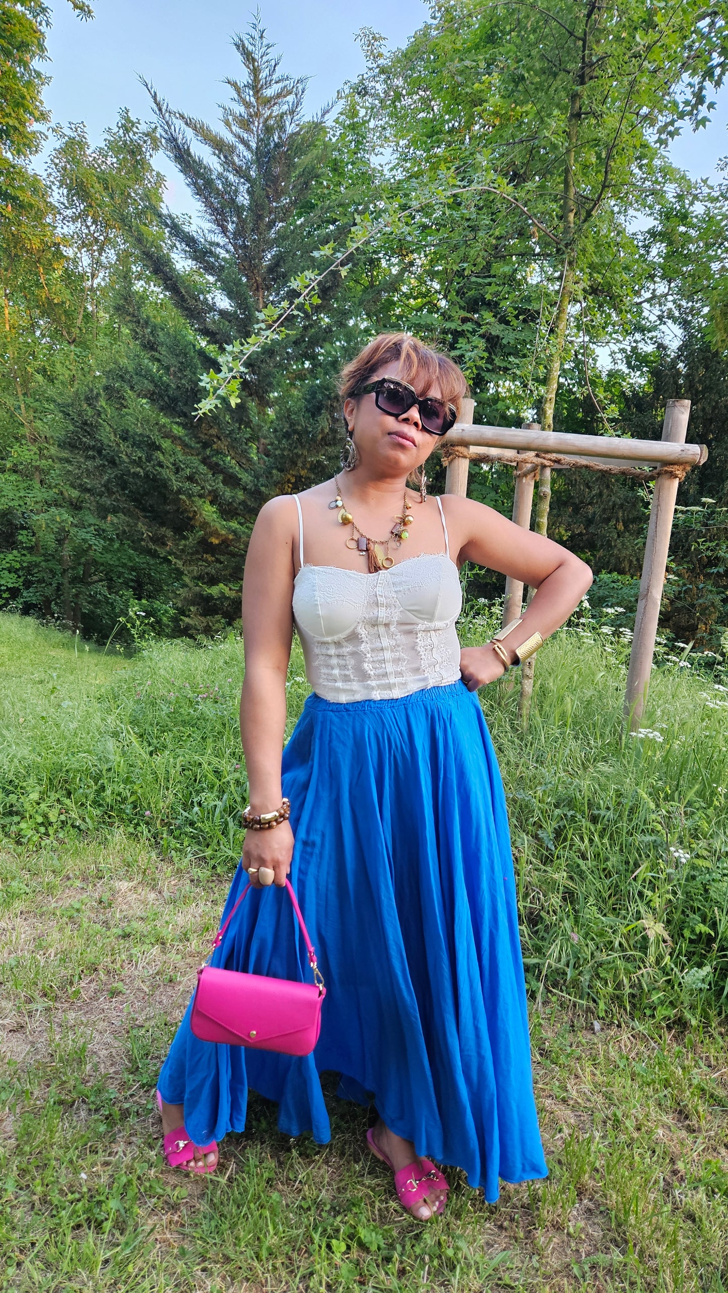 Jupe longue bleu roi Sally